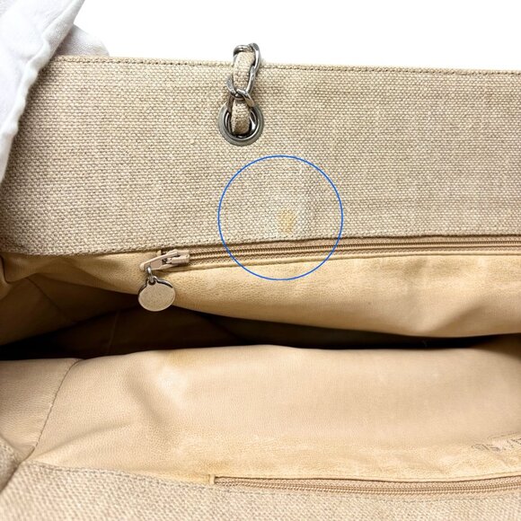 CHANEL Vintage CC Big Logo Shoulder Tote Large Bag Beige Canvas Linen [106206] - Picture 14 of 15